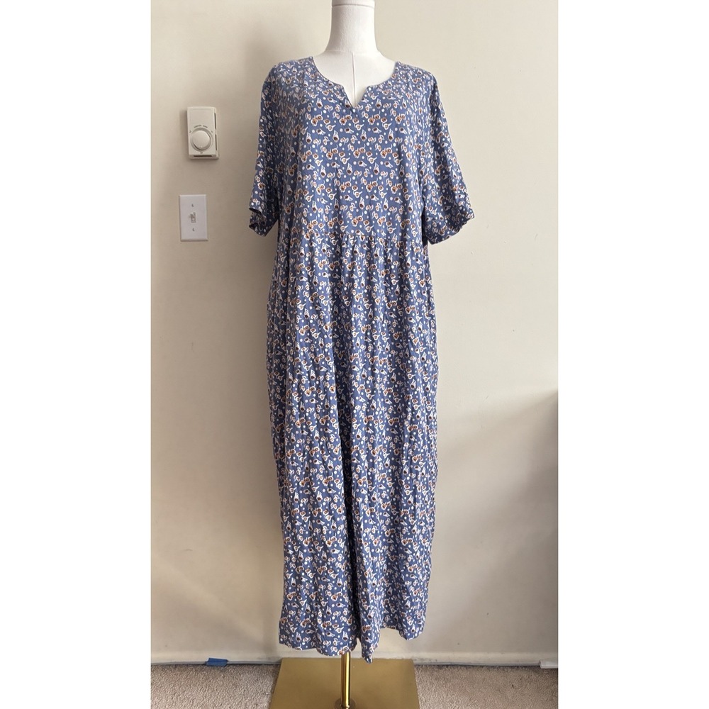 Ulla Popken 20 22 Dress Plus Size XXL 2X Fall Floral Blue Orange Pockets Cotton - Picture 9 of 11